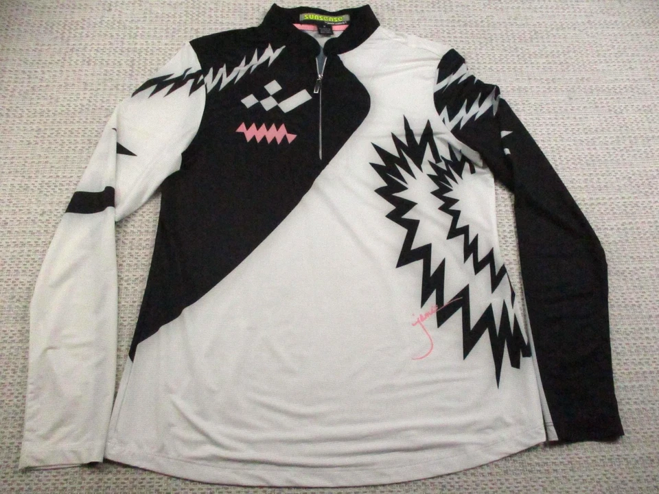 Camisa Jamie Sadock Sunsense para mujer mediana negra blanca cremallera cuello falso gráfico de golf Foto 1 de 4