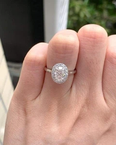 1.50Ct Oval Cut Moissanite Halo Anniversary Women's Ring In Solid 14K White Gold - Picture 1 of 7