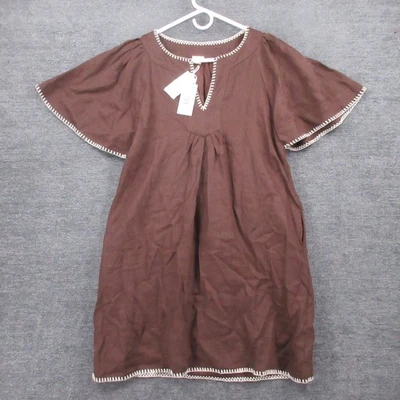 Платье женское Magaschoni S 100% лен мак стежок финли развевающийся рукав коричневое - Изображение 1 из 4