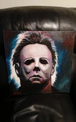 HALLOWEEN MICHAEL MYERS 18x18 OIL PAINTING ARTIST BY CHRIS CARGILL - Image 1 of 3