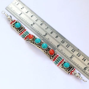 Inspired Turquoise Tibetan Silver Red Coral discounted pave Jewelry Bracelet - Bild 1 von 6