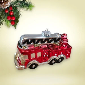 Large Shatterproof Red Shiny Sparkle Fire Truck Engine Christmas Ornament - Picture 1 of 6