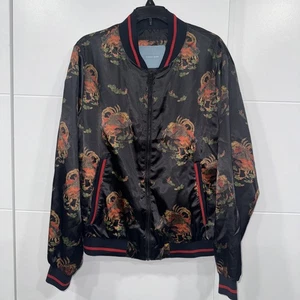 2017 Zara Man Bomber Jacket Size L Lined Black Phoenix Parry Collection  - Picture 1 of 15