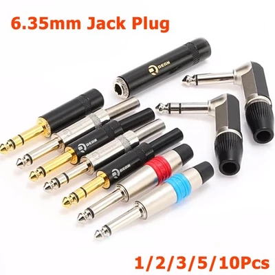 1/4" TS TRS 6.35mm Jack Plugs Stereo 2-Pole Mono Plug Connectors Audio Adapter - Image 1 of 4