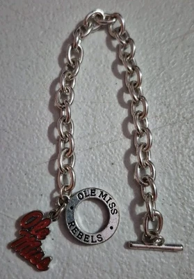 Pulsera Silvertone Ole Miss Rebels Charm-Usar-Leer* Foto 1 de 4