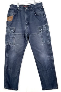 Wrangler Pants Men 34x38 Blue Ripstop Cargo Utility Canvas Double knee Workwear - Picture 1 of 17