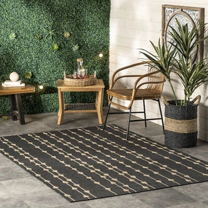 nuLOOM Kiernan Vertical Teardrop Stripe Indoor/Outdoor Area Rug in Charcoal - Picture 1 of 7