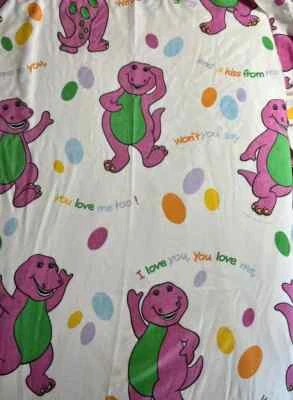 Lençol de cama vintage 1992 Barney roxo dinossauro 90” x 67” solteiro “I Love You” - Imagem 1 de 4