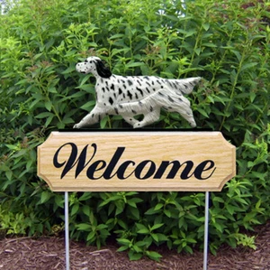 Letrero azul de madera de setter inglés bienvenida exterior - Imagen 1 de 1
