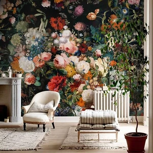 Large Vintage Floral Thickened Canvas Peel and Stick Mural Wallpaper Dining Room - Picture 1 of 10