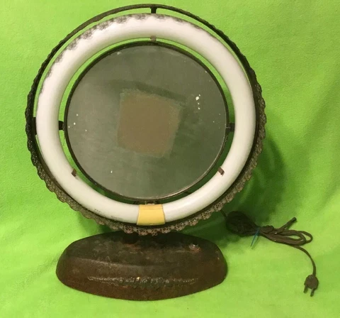 Antique ~  Vanity Table Lamp ~ Victorian ~ Cast Bass ~ Deco Frame ~  Magnifying Cover