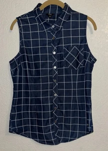Camicia donna Guess casual con bottoni taglia Med. Senza maniche blu/bianco - Foto 1 di 9