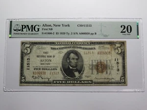 $5 1929 Afton New York NY National Currency Bank Note Bill Ch. #11513 VF20 PMG! - Picture 1 of 4