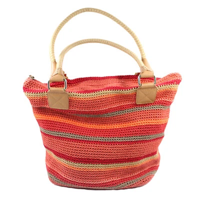 Bolso de Hombro THE SAK Macramé Crochet Cremallera Superior Doble Asas Rayas Naranja Multi Foto 1 de 4
