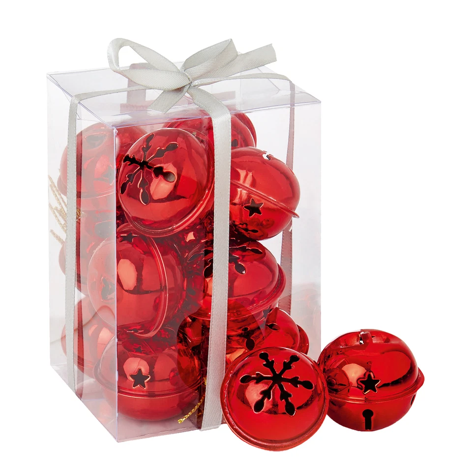 Premier Christmas Decoration 8 Pack Snowflake 40mm Jingle Bell Baubles - Silver