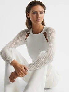 REISS MARIA SHEER TWIST DELANTERO MARFIL JUMPER TOP Talla L (Reino Unido Talla 14) - Imagen 1 de 6