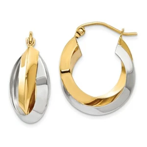 14k 14kt Two-tone Polished Knife-edge Double Hoop Earrings 12 mm X 8 mm - Picture 1 of 4