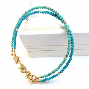 Turquoise beads bead 14k yellow gold rose bracelet round gem slide new emerald - Picture 1 of 10