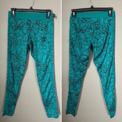 2015 Pharrell Williams X Adidas Leggings Small Teal Floral Print Dear Baes - Image 1 of 4