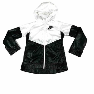 Nike Sportswear Black White Long Sleeve Lightweight Winbreaker Jacket Girls L - Picture 1 of 8
