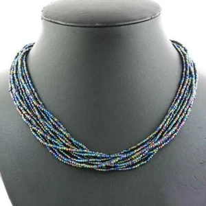 Collana lunga con perle di semi neri di pavone 8 fili, 18" - Foto 1 di 3