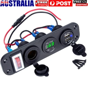 12V Switch Panel Car Cigarette Lighter Socket Boat Dual 2 USB Charging Voltmeter - Picture 1 of 11