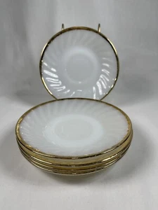 Set of 5 Vintage Milk Glass Swirl Plates With Gold Trim Anchor Hocking Fire King - Picture 1 of 11
