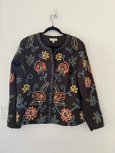 David Brooks Sz 16 Wool Embroidered Gold Sequin Bohemian Blazer Jacket - Picture 1 of 7