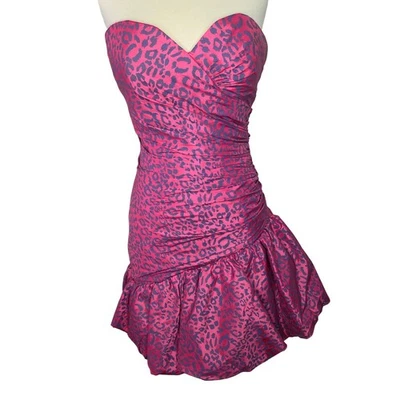 Flirt by Maggie Sottero Strapless Leopard Ruched Bodycon Ruffle Dress Size 6 - Image 1 of 4