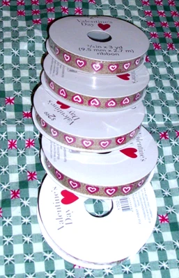 5 New Spools Hearts on Tan Grosgrain Ribbon--3 Yds. Each--3/8" - Image 1 of 2