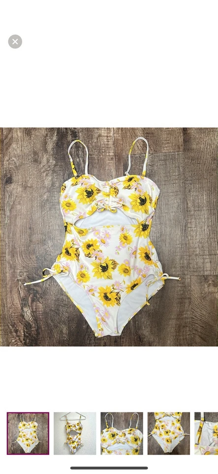 Traje de baño floral monokini de una pieza con recorte de girasol Decree, talla mediana, forrado Foto 1 de 4