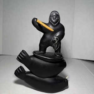 Inuit Soapstone Carving – Hunter on Seals by Isaac Sala - Picture 1 of 11
