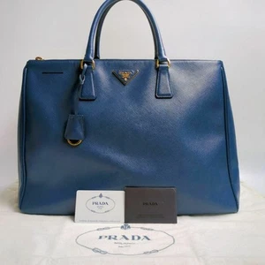 PRADA Galleria Saffiano Leder Handtasche blau Dreieck Logo gebraucht sanft authentisch JPN. - Bild 1 von 10