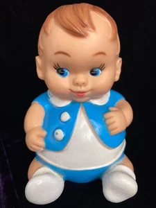 Vintage 1968 Uneeda Plum Pees Rubber Blue Baby Doll Taiwan cigolante da collezione - Foto 1 di 15