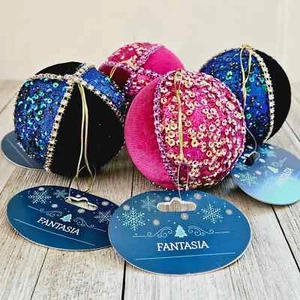 4er Set Fantasia blau und pink 3,5" rund Samt und Pailletten bezogen - Bild 1 von 15
