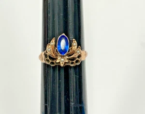 Antiguo anillo eduardiano/victoriano oro rosa 14K abeja talla 8,5 con perlas semillas - Imagen 1 de 10
