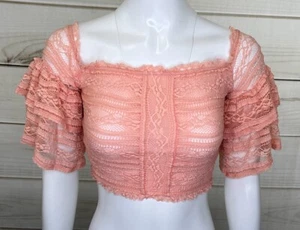 Prenda para mujer bebe rosa con mangas 3/4 de encaje elástica recortada pequeña A3709 - Imagen 1 de 11