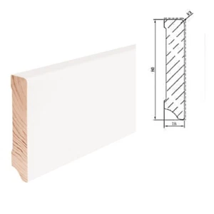 1 Paket (24m) Sockelleiste Massivholz Kiefer CUBE 16x80mm weiß lackiert RAL 9016 - Bild 1 von 1