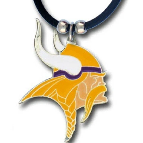 Minnesota Vikings Necklace Black Rubber Cord Large Metal Pendant NFL Football Cover