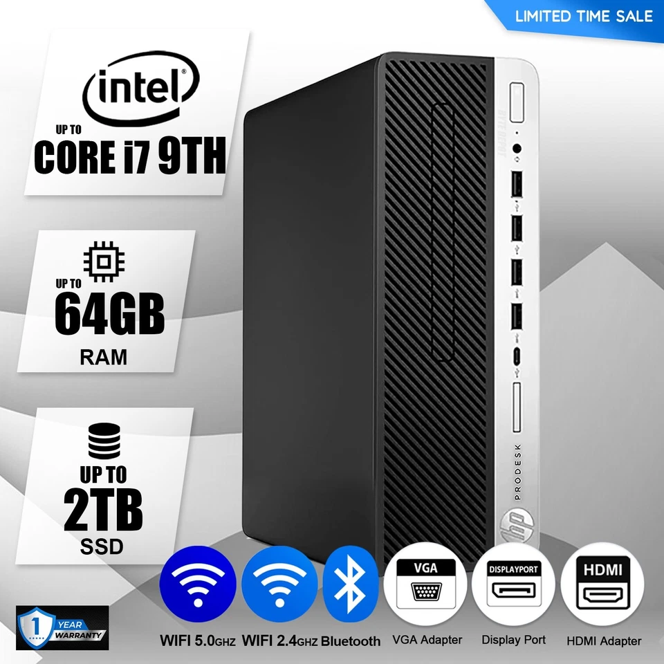 HP Desktop Computer PC Up to i7 9TH, 64GB RAM, 2TB SSD,  Windows 10/11,WIFI - Image 1 of 4