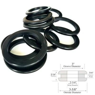 RUBBERFEETWAREHOUSE Pack of 10 Rubber Grommets 2-3/4" Inch Inside Diameter - 5/64" Groove Width - Fi