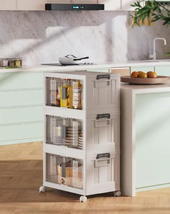 48QT Stackable Storage Bins with Lids - Folding Storage Box with Doors and Wheel - Picture 1 of 12