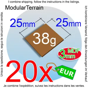 20x 3mm MDF 25mm 25x25mm Square Base Socle Carré War Hammer 40k Age Of Sigmar - Imagen 1 de 9