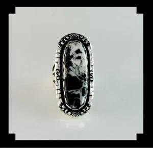 Langer Sterling und weißer Büffel Ring Größe 8 3/4 - Bild 1 von 6