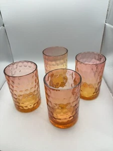 Antiguo juego de 4 vasos de vidrio con huella digital invertida Amberina - Imagen 1 de 4