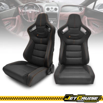 Universal Reclinable Racing Seat B Style+ Dual Slider x2 Black PU Carbon Leather - Image 1 of 4