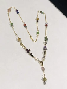 Collana vintage oro giallo 14k multi pietra lariat 7,5 grammi 18"" più 1,5"" goccia - Foto 1 di 11