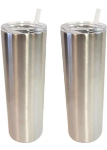 Stellar 20 oz. Skinny Steel, Double Wall Stainless Tumbler Silver Matte, 2 Pack. - Picture 1 of 4