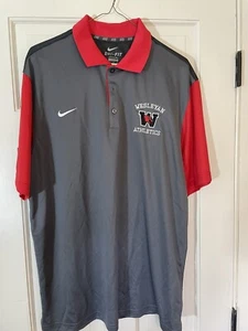 NIKE MENS DRI FIT RED AND GRAY WESLEYAN ATHLETICS GOLF SHIRT - SIZE XL - Picture 1 of 8