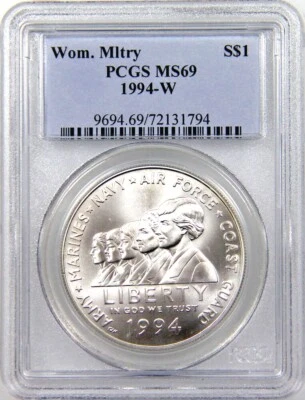 1994 W WOMEN IN MILITARY $1 SILVER COMMEMORATIVE COIN GEM BU PCGS MS69 - Image 1 of 2